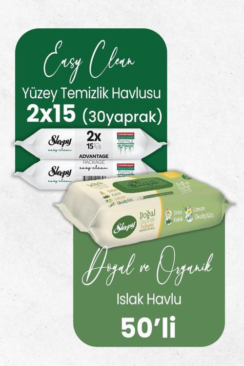 Doğal Organik Islak Mendil 50' li ve Temizlik Havlusu 30' lu