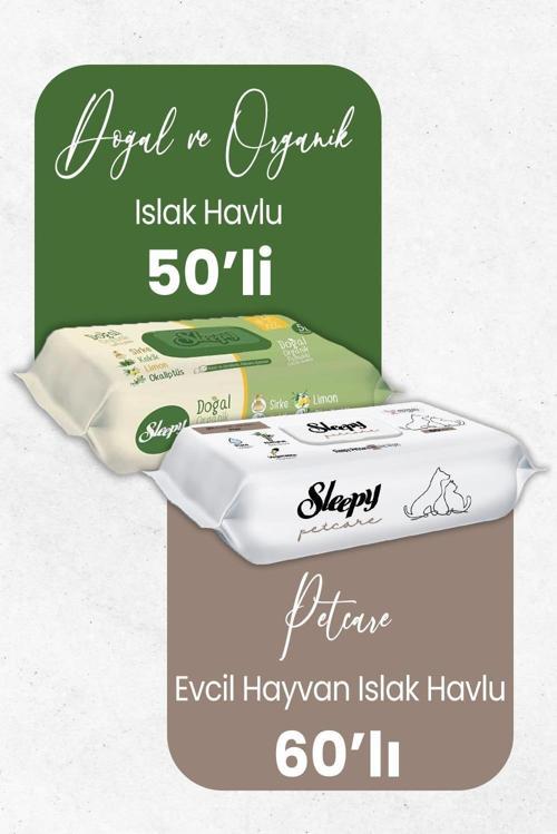 Doğal Organik Islak Mendil 50'li ve Evcil Hayvan Islak Havlu 60'lı
