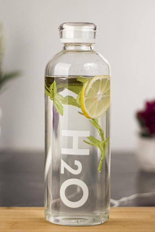 H2o Borosilikat Cam Matara Vakum Kapaklı Su Şişesi Suluk Beyaz 1000 ML