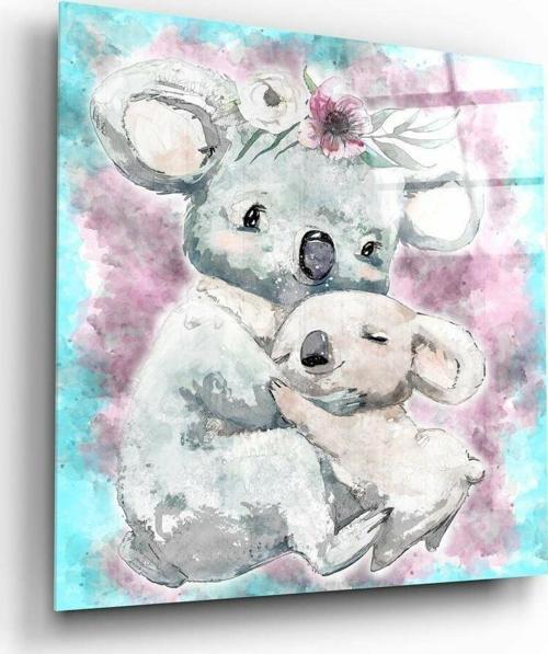 Anne ve Yavru Koala Cam Tablo | Hediyelik, Dekoratif, Ofis, Mutfak 