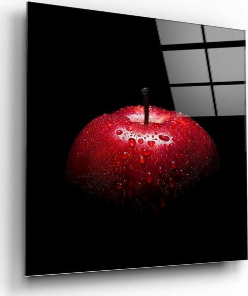 Kırmızı Elma Cam Tablo | Hediyelik, Dekoratif, Ofis, Mutfak