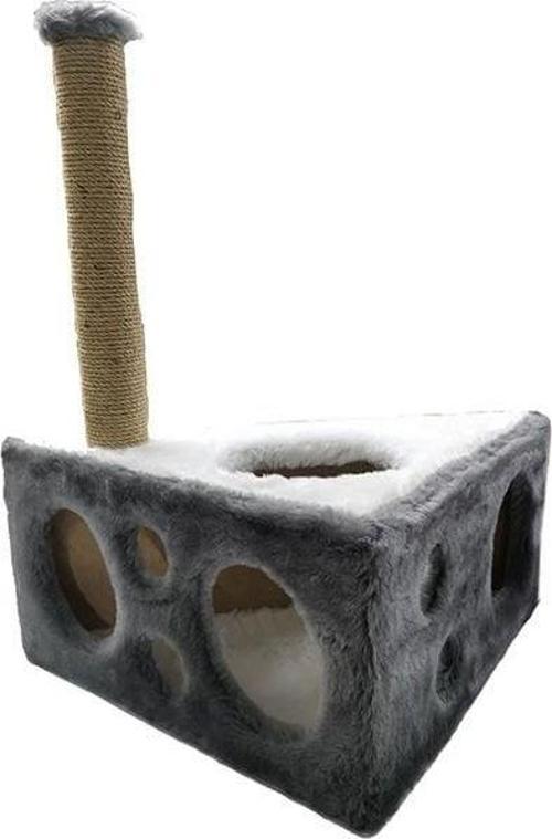 Y04 Peynir Şeklinde Kedi Tırmalama Evi Gri 67 Cm