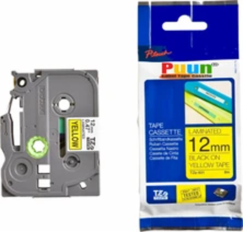 Brother P-Touch TZE-631 12MM x 8m Sarı Üzerine Siyah Muadil Laminasyon Etiket Şeridi