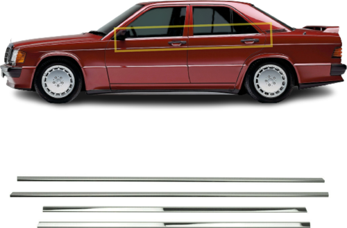Mercedes W201 E-190 Krom Cam Çıtası 1983-1993 4 Parça P.Çelik