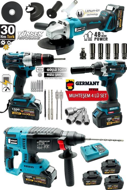  4'Lü Set 99880VPX Şarjlı Taşlama- Şarjlı Hilti-13mm Darbeli Şarjlı Matkap-Şarjlı Somun Sıkma