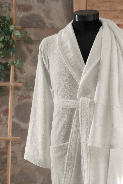 Bambu Bold Jakarlı Havlulu Bornoz Krem M