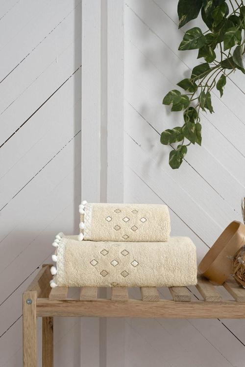 Perla Nakıslı Ponponlu 2Lı Havlu Setı Bej 50X80 30X50