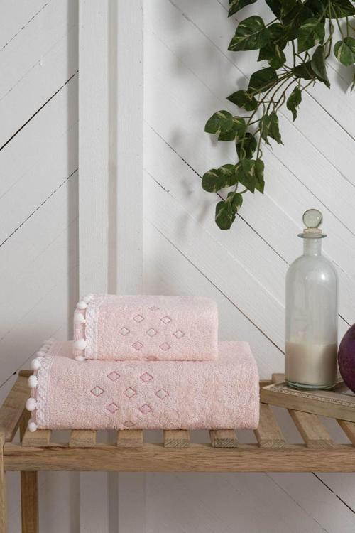 Perla Nakıslı Ponponlu 2Lı Havlu Setı Pudra 50X80 30X50