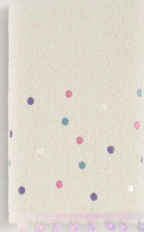 Batik Ponpon Nakışlı Havlu Ekru-Renkli 50X90