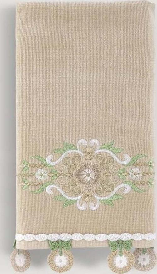 Kadıfe Nakıslı Çeyız Havlusu Bej 30X50