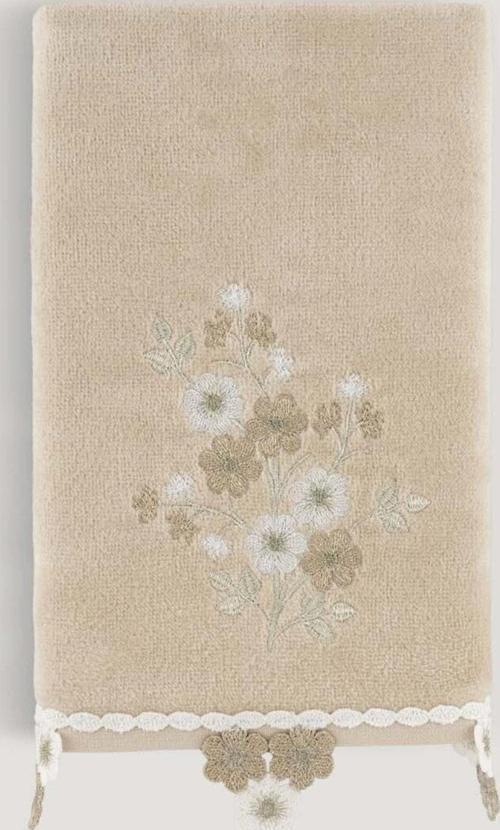Kadıfe Nakıslı Çeyız Havlusu Bej 50X85
