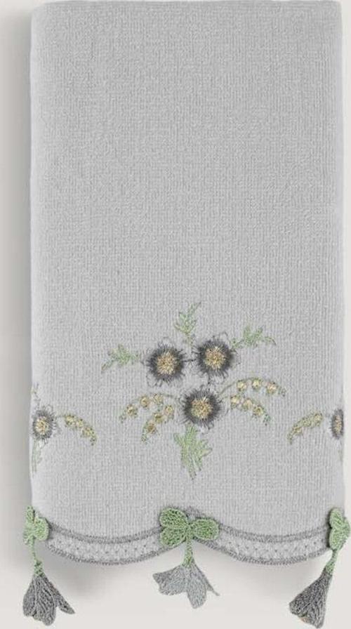 Küpelı Kadıfe Nakıslı Çeyız Havlusu Grı 30X50