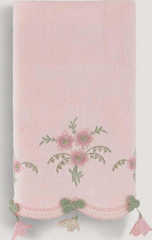 Küpelı Kadıfe Nakıslı Çeyız Havlusu Pudra 30X50