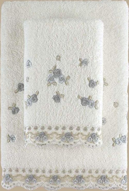 Meltem Nakıslı 2Lı Havlu Setı Krem-Grı 30X50 50X90