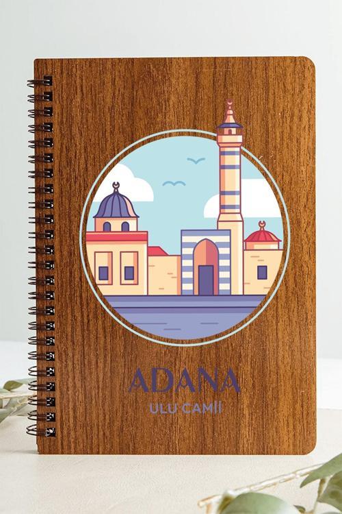 Adana Ulu Camii Şehir Tasarım Ahşap Kapaklı Defter Kraft Kağıt Özel Tasarım Hediye