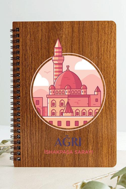 Ağrı İshakpaşa Sarayı Şehir Tasarım Ahşap Kapaklı Defter Kraft Kağıt Özel Tasarım Hediye