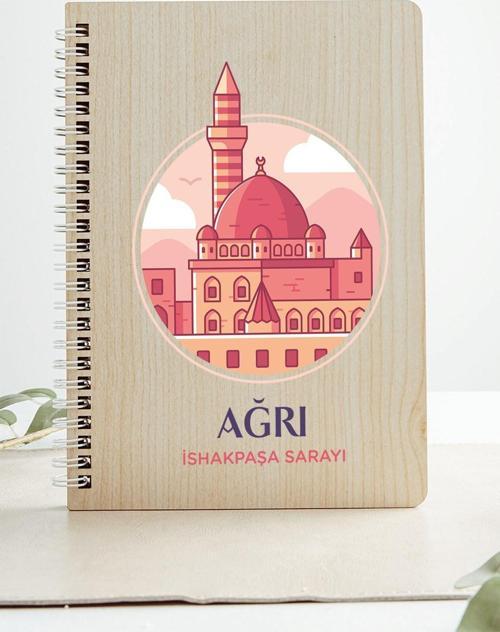 Ağrı İshakpaşa Sarayı Şehir Tasarım Ahşap Kapaklı Defter Kraft Kağıt Özel Tasarım Hediye