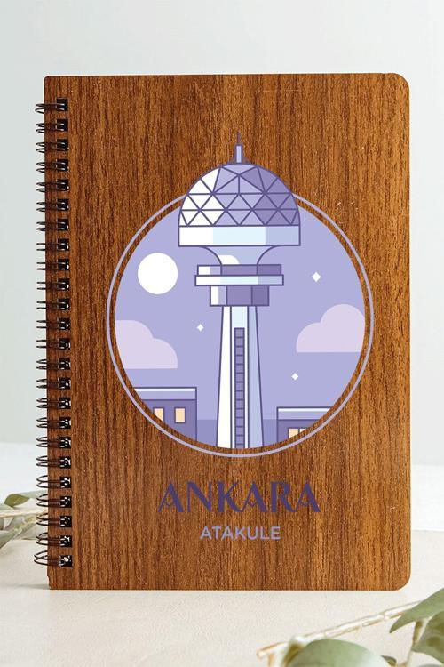 Ankara Ata Kule Şehir Tasarım Ahşap Kapaklı Defter Kraft Kağıt Özel Tasarım Hediye