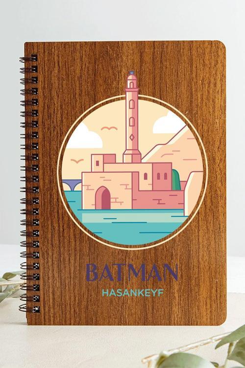 Batman Hasankeyf Şehir Tasarım Ahşap Kapaklı Defter Kraft Kağıt Özel Tasarım Hediye