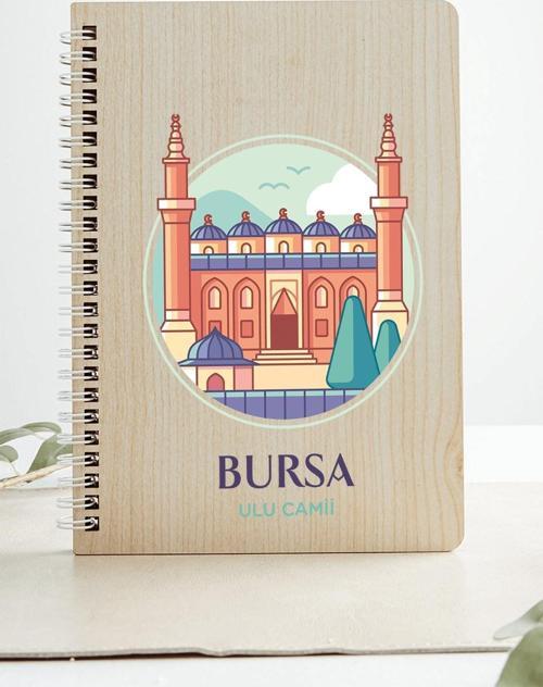 Bursa Ulu Camii Şehir Tasarım Ahşap Kapaklı Defter Kraft Kağıt Özel Tasarım Hediye