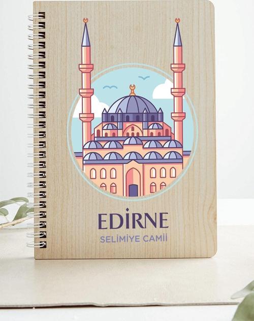 Edirne Selimiye Camii Şehir Tasarım Ahşap Kapaklı Defter Kraft Kağıt Özel Tasarım Hediye