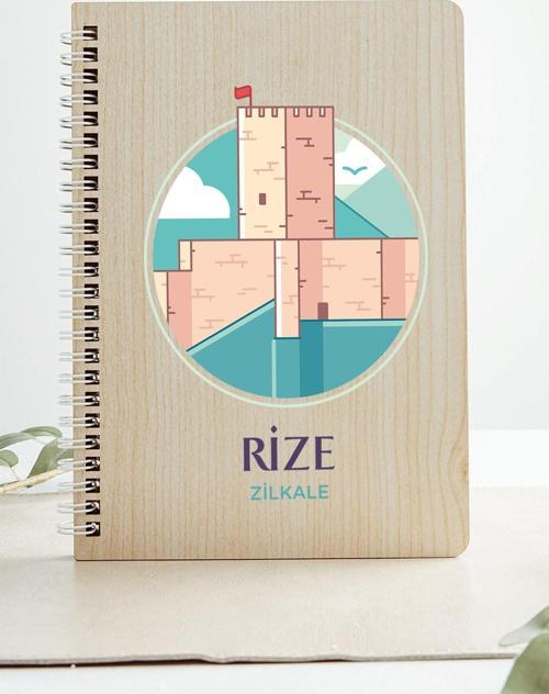 Rize Zilkale Şehir Tasarım Ahşap Kapaklı Defter Kraft Kağıt Özel Tasarım Hediye