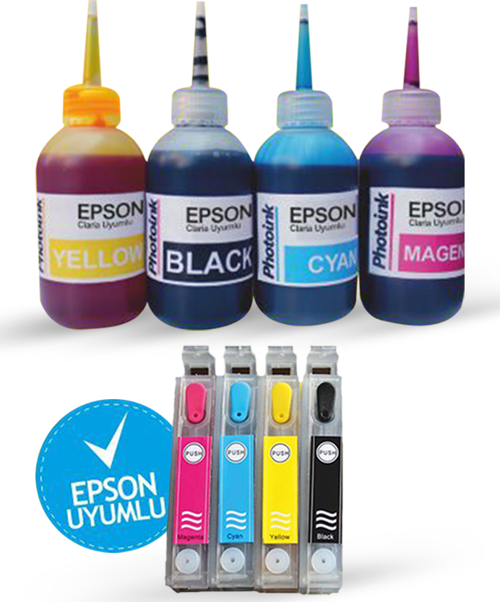 EPSON 1291-1294 UYUMLU OTO RESET ÇİPLİ Kolay Dolan Kartuş KUŞE Mürekkepli Set- B42/ BX305/ BX320/ B