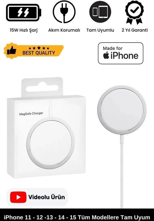 iPhone 11 12 13 14 15 16 Uyumlu Magsafe Kablosuz Hızlı Şarj Aleti Tam Uyumlu Wireless Charger Adaptö