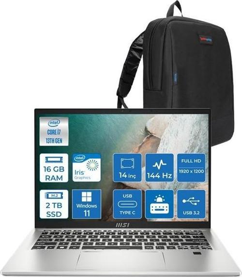 Prestige 14 Evo I7-13700H Lpddr5 16GB 2tb SSD 14 Fhd+ 144Hz Windows 11 Pro MSB13M02 + Zettaçanta