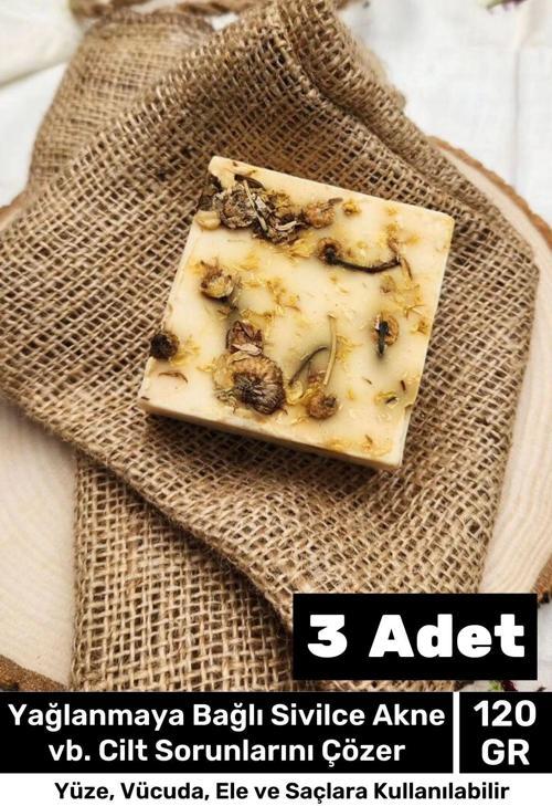 Lüks %100 Doğal Güzel Kokulu El Yüz Saç Vücut Cilt Orijinal Bitkisel Papatya Sabunu 120G - 3 Adet