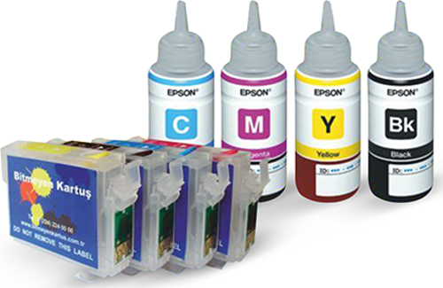 EPSON 1301-1304 UYUMLU Kolay Dolan Kartuş ve ORJİNAL EPSON Mürekkepli Set - B42/ BX525/ BX535/ BX625