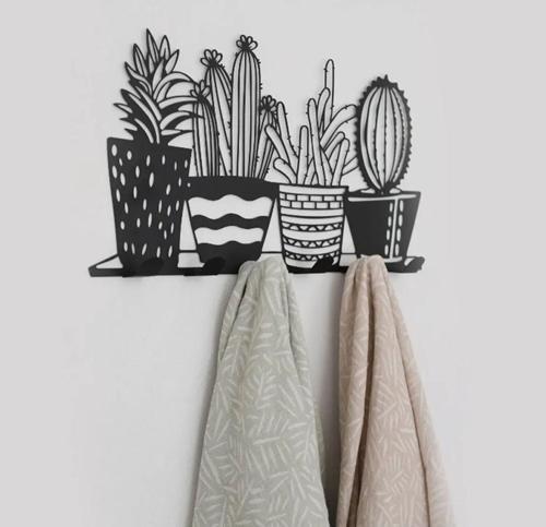 Kaktüs Duvar Askılığı Dekoratif Tablo 49X34Cm