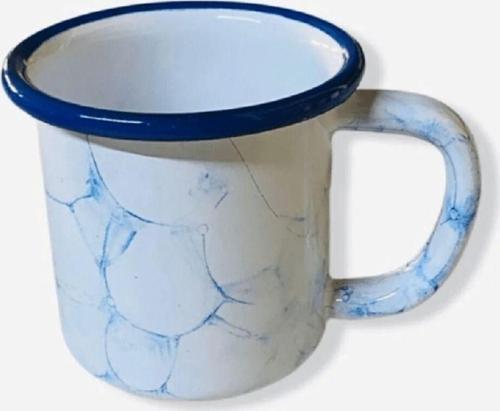 Mavi Emaye Küçük Çorba Kupası 250Ml-Sıçratma Açık Mavi Beyaz