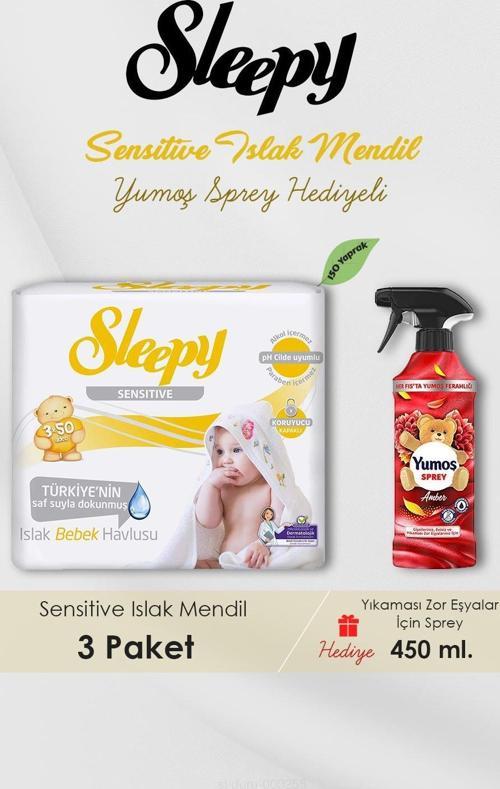 150 Adet Sensitive Islak Mendil, Amber Oda Kokusu Hediyeli