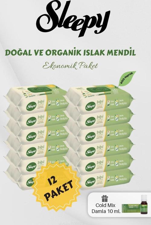 Organik 50' li Islak Mendil 12 Paket Yeşil Cold Mix Hediyeli