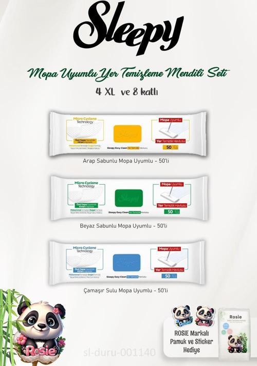 Arap Sabunu,Çamaşır Suyu, Beyaz Sabun Katkılı 4 XL Yer Temizlik Havlusu 50 Yaprak ve ROSIE Pamuk