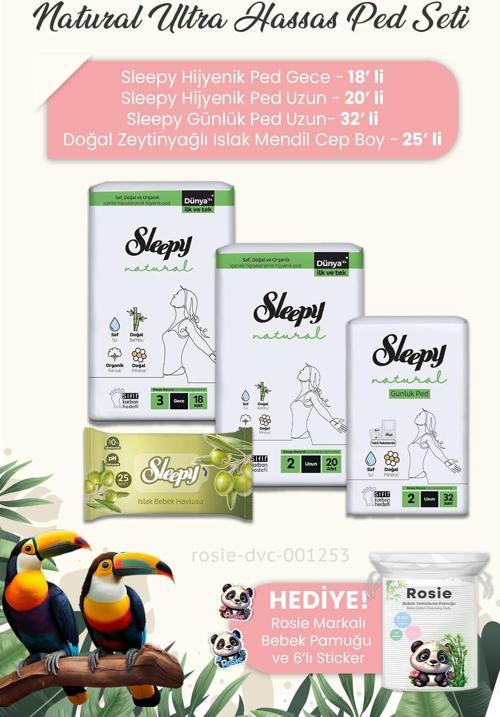 Natural Ultra Hassas Hijyenik Ped  3'lü, Zeytinyağlı Mendil Cep Boy 25' li ve ROSIE