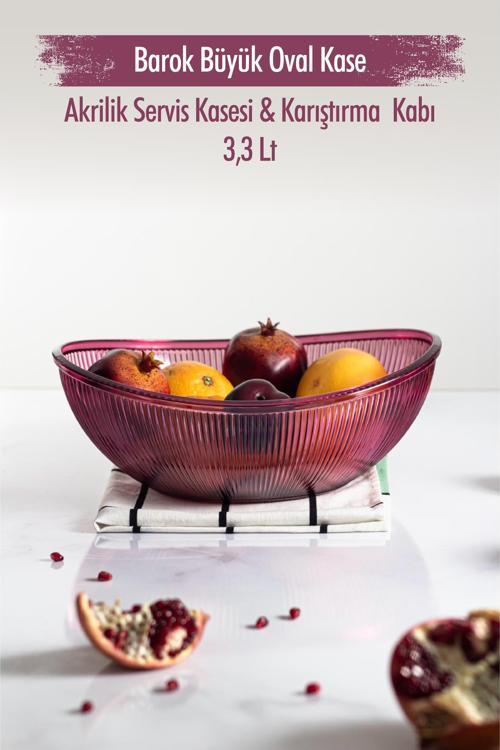 Akrilik Barok Mürdüm Büyük Oval Meyve & Salata Kasesi & Karıştırma Kabı / 3,3 Lt (CAM DEĞİLDİR)