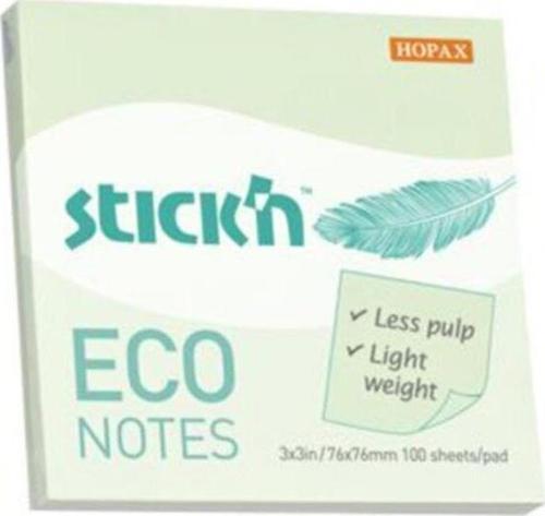 Stickn Eco Notes 100 Yaprak Pastel Yeşil Yapışkanlı Not Kağıdı 76 x 76 mm