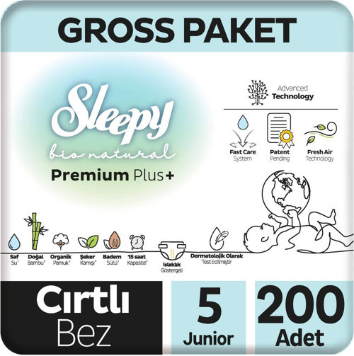 Bio Natural Premium Plus Gross Paket Bebek Bezi 5 Numara Junior 200 Adet