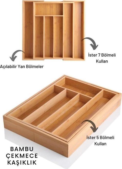 Ayarlanabilir Çekmece İçi Bambu Kaşıklık Organizer KAP-1441