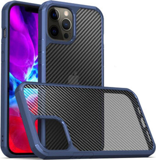İphone 12 Pro Max Kılıf Şeffa Karbon Tasarımlı Şık İnoks Kapak