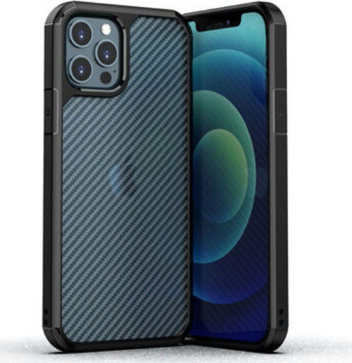 İphone 12 Pro Max Kılıf Şeffa Karbon Tasarımlı Şık İnoks Kapak