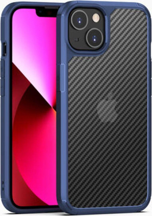 İphone 13 Kılıf Şeffa Karbon Tasarımlı Şık İnoks Kapak