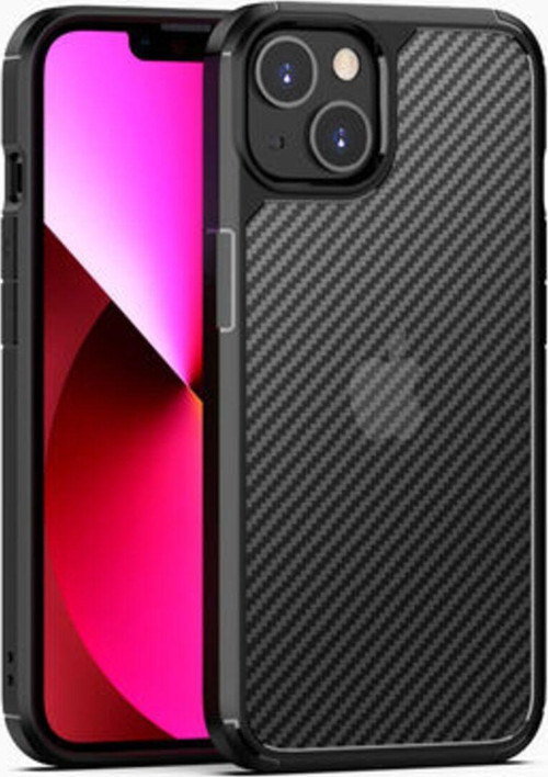 İphone 13 Kılıf Şeffa Karbon Tasarımlı Şık İnoks Kapak