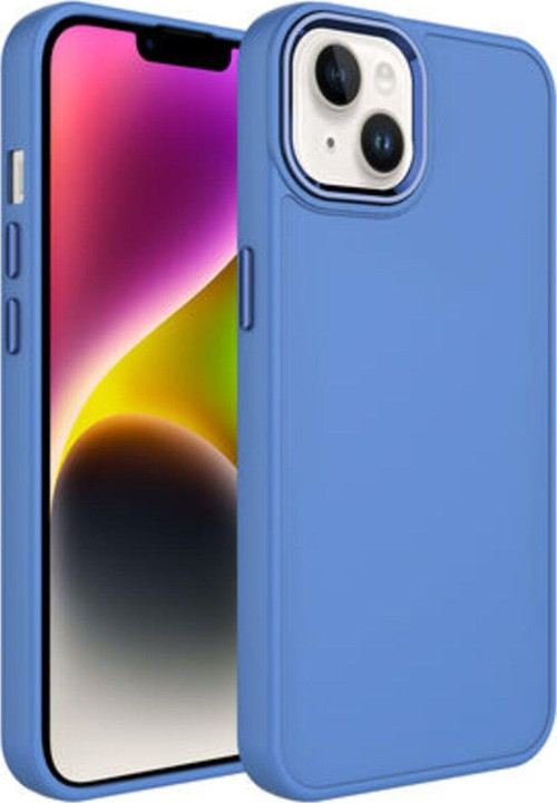 İphone 14 Plus Kılıf Metal Çerçeve Ve Buton Tasarımlı Silikon Luna Kapak