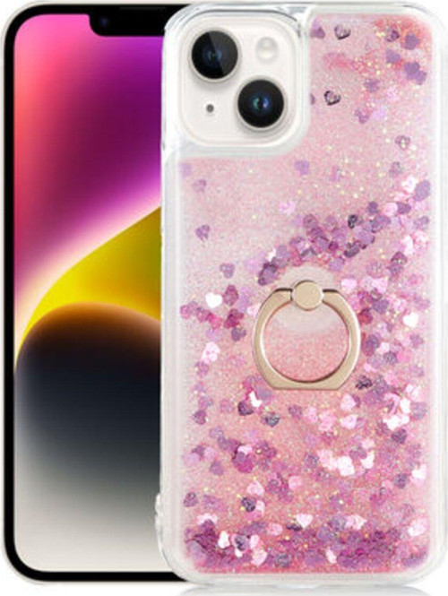 İphone 14 Plus Sıvı Simli Ve Yüzüklü Şık Milce Premium Silikon Kılıf