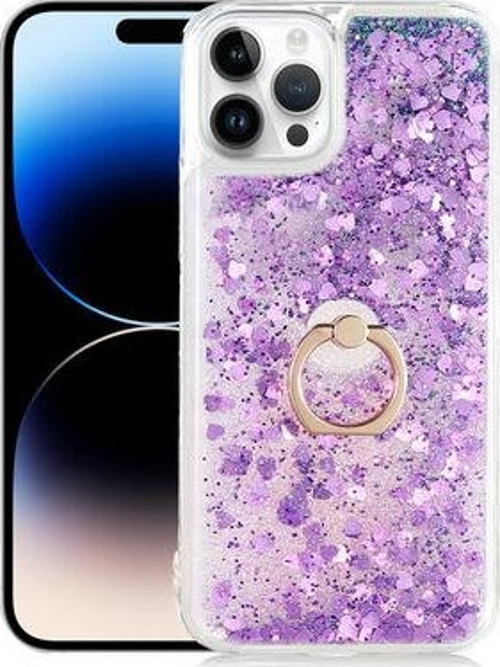 İphone 14 Pro Max Sıvı Simli Ve Yüzüklü Şık Milce Premium Silikon Kılıf