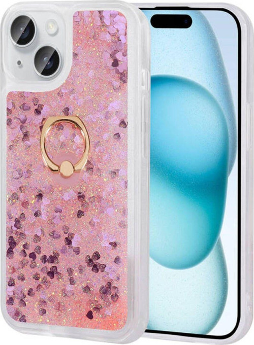 İphone 15 Sıvı Simli Ve Yüzüklü Şık Milce Premium Silikon Kılıf