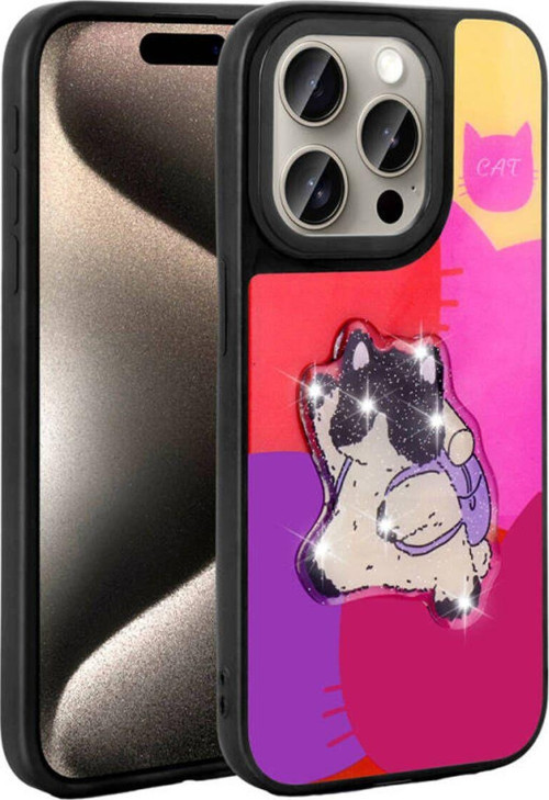 İphone 15 Pro Max Parlak Kabartmalı Ve Sevimli Figürlü Şık Amas Silikon Kılıf